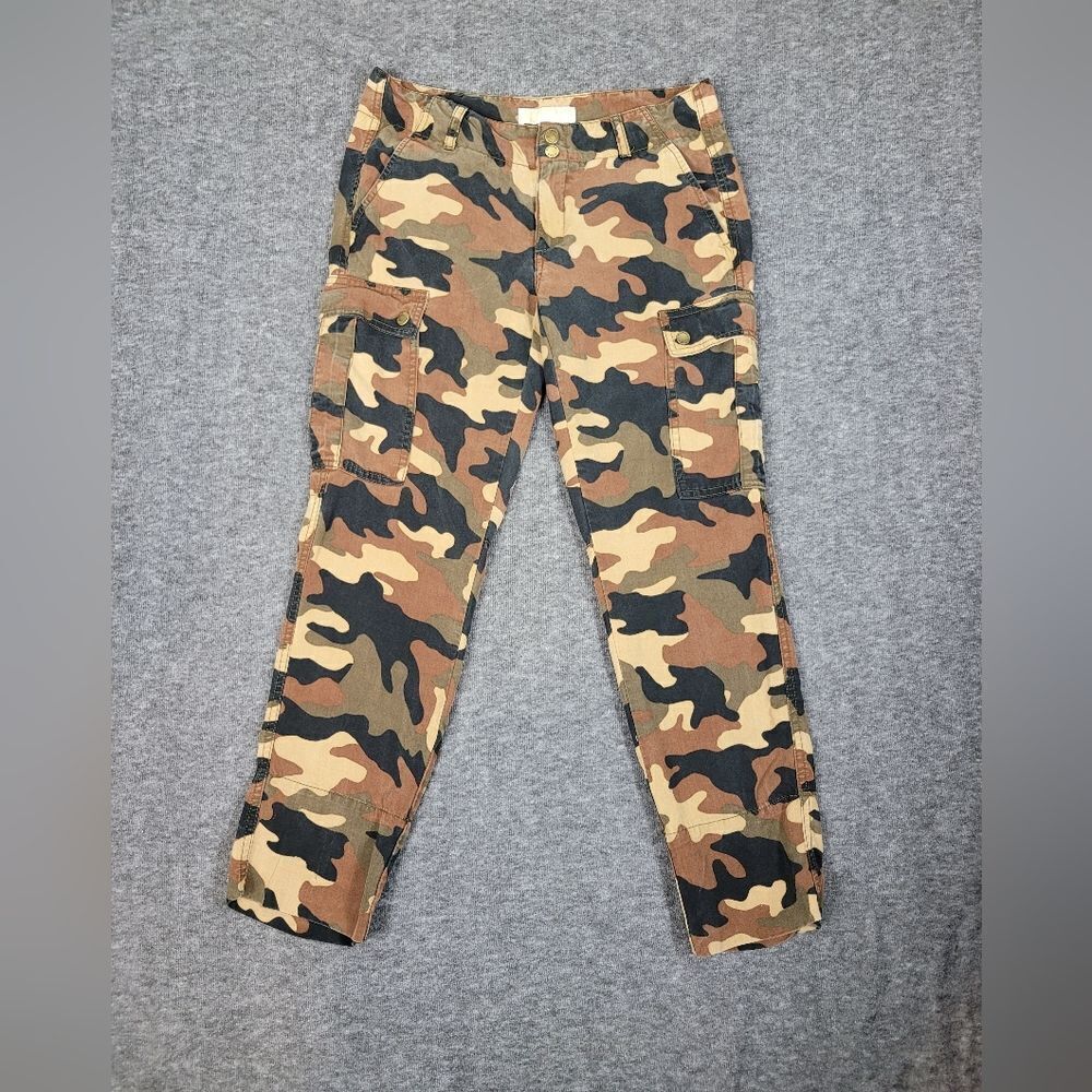 Michael Kors Womens Size S Cropped Brown Black Camouflage Camo Cargo Pants